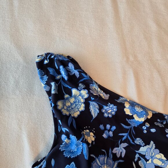 J. CREW RE-Imagined Rouched One Shoulder One Piece Swimsuit Blue Black Size 12. - Picture 6 of 15